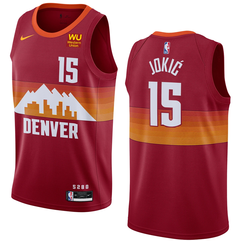 Men's Denver Nuggets #15 Nikola Jokic 2020-21 Red City Edition Stitched NBA Jersey Men's Denver Nuggets #15 Nikola Jokic 2020-21 Red City Edition Stitched NBA Jersey